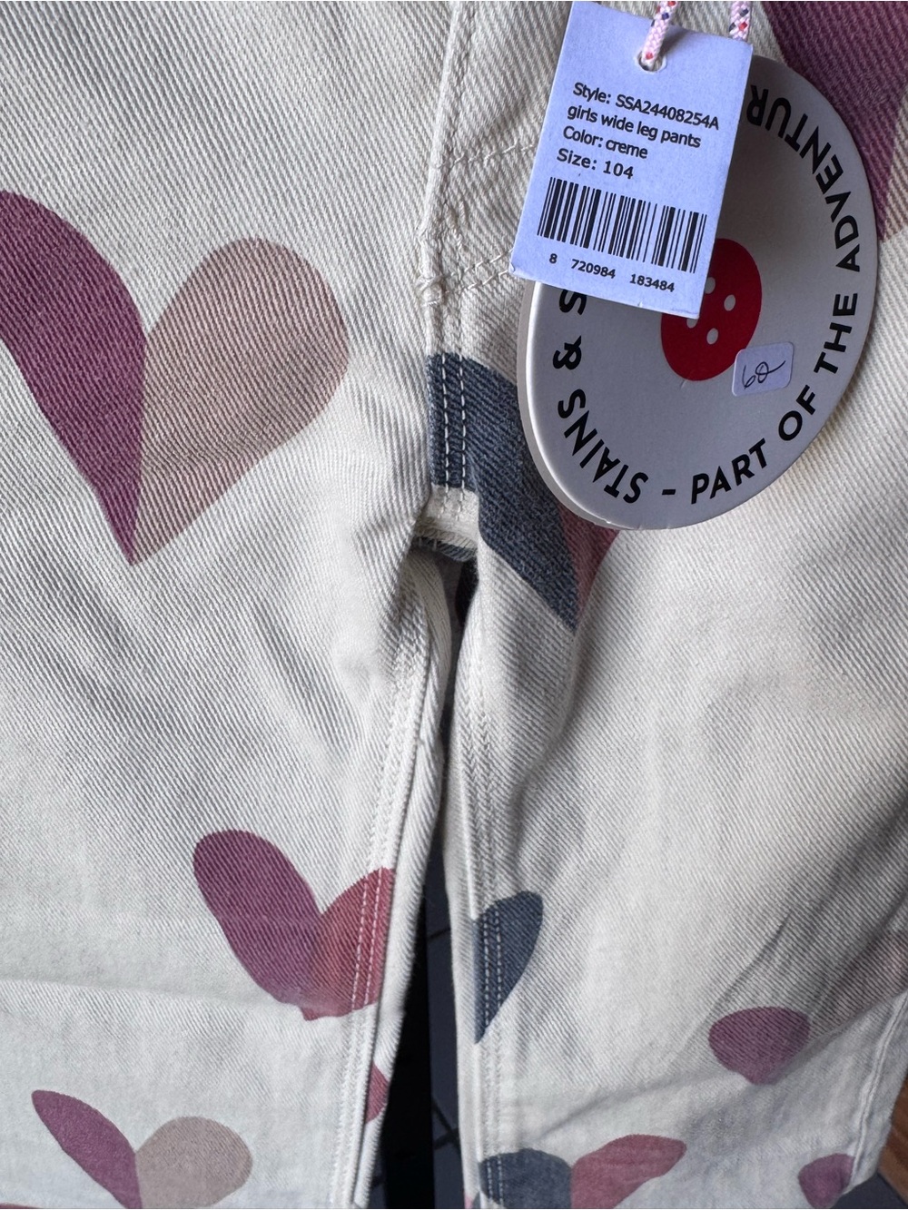 NWT Girls’ Stains & Stories Heart Print Denim Pants - Sz. 104 (4) - Picture 8 of 11